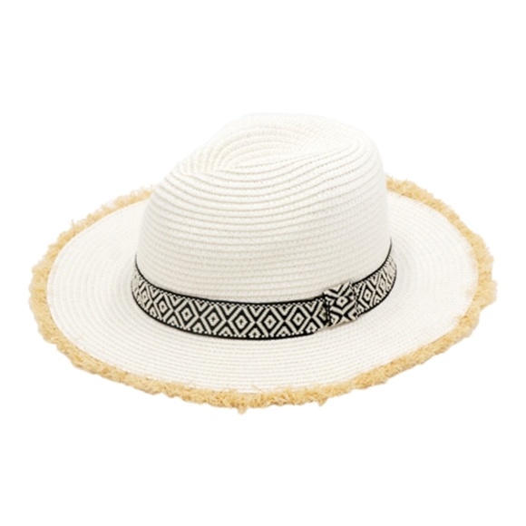 #68 FRAYED TRIM AZTEC STRAW HAT - Picture 4 of 5